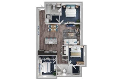 Floor plan for 3 beds, 2 baths, 1109 sqft